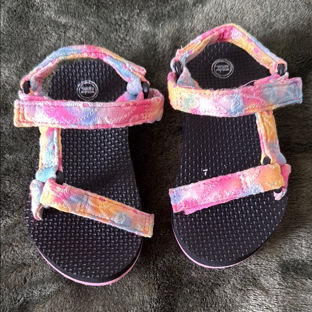 Wonder Nation Pink and Yellow Sandals with Sporty Design